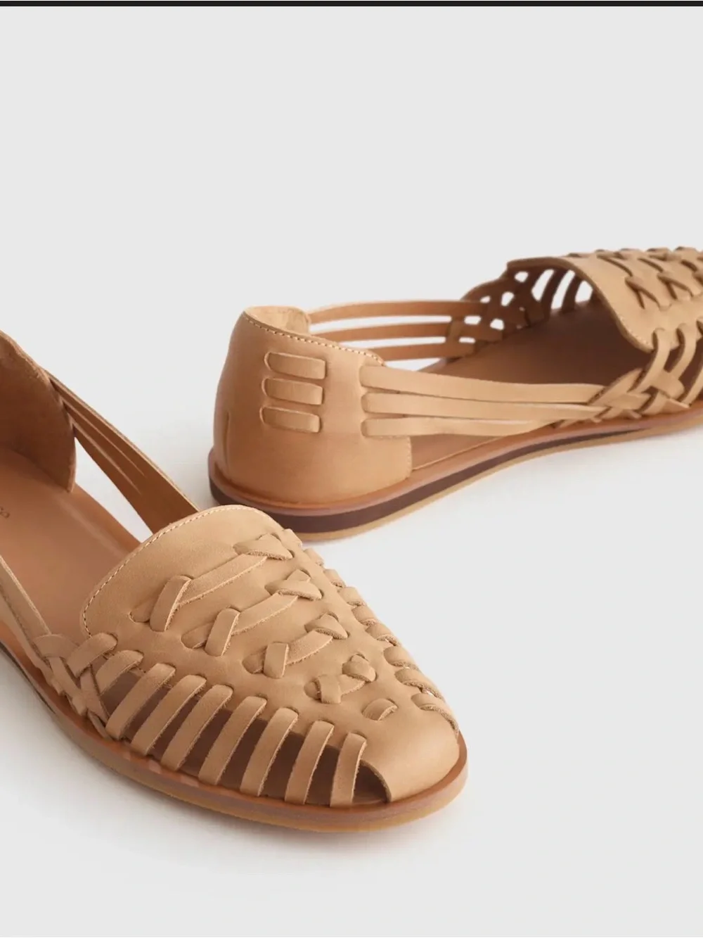 Quince 100% Leather Huarache Flat in Cashew